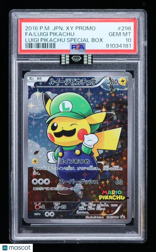 2016 Pokemon Japanese XY Promo Luigi Pikachu F/A PSA 10 #296 MBA Black Label