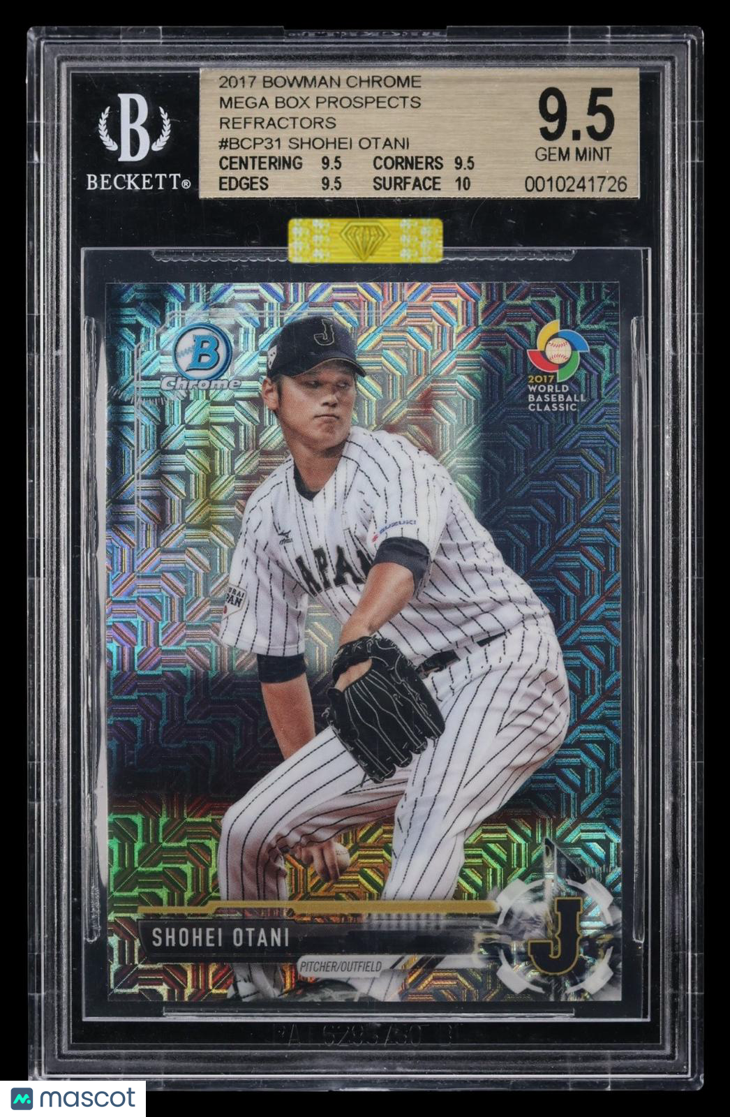 2017 Bowman Chrome Mega Box Prospects Refractors Shohei Otani BGS 9.5 MBA Gold