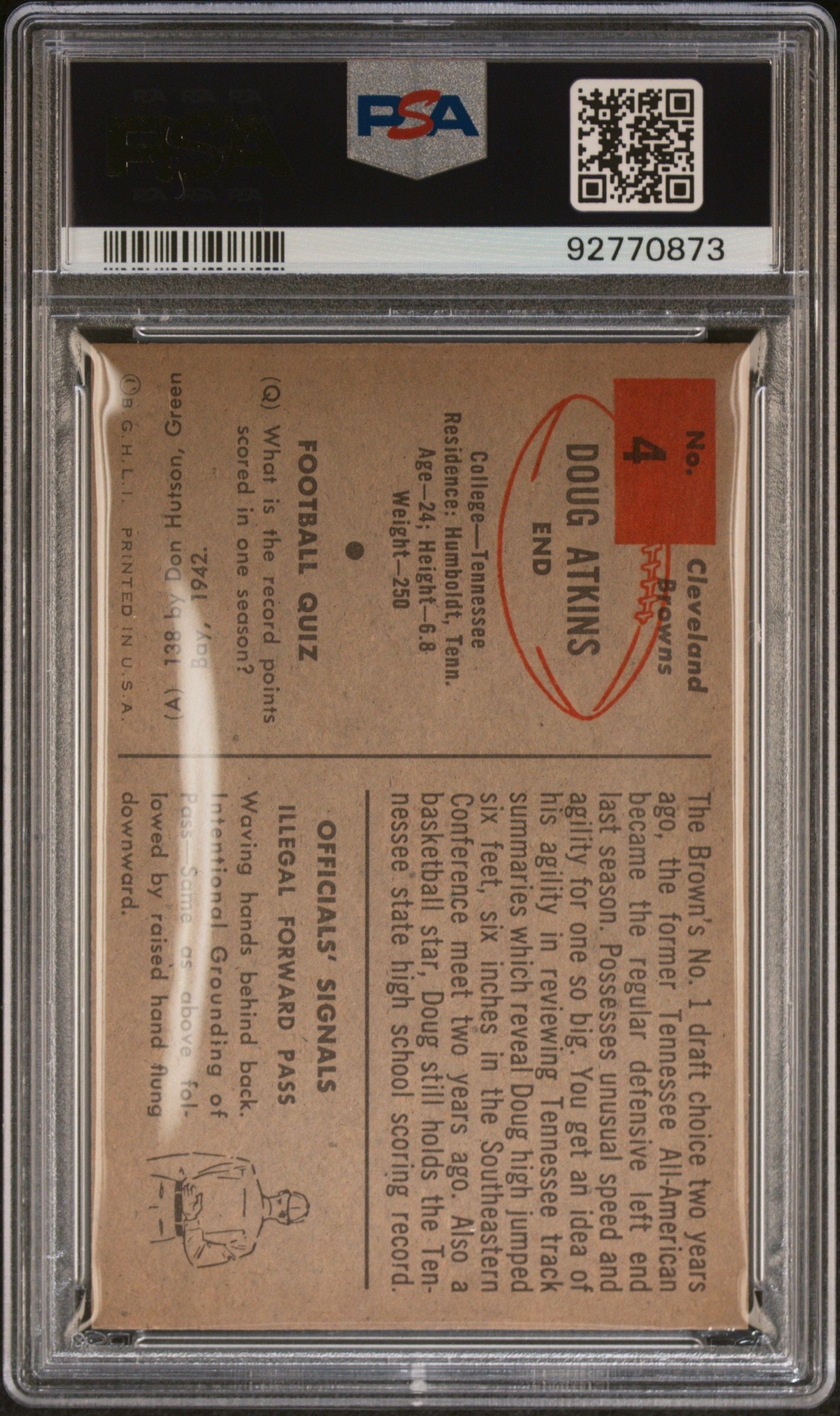 1954 BOWMAN DOUG ATKINS #4 PSA 9