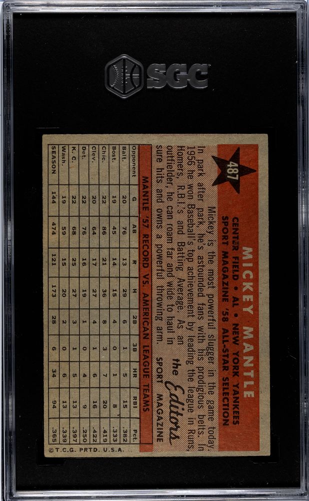 1958 TOPPS MICKEY MANTLE ALL-STAR #487 SGC 4.5