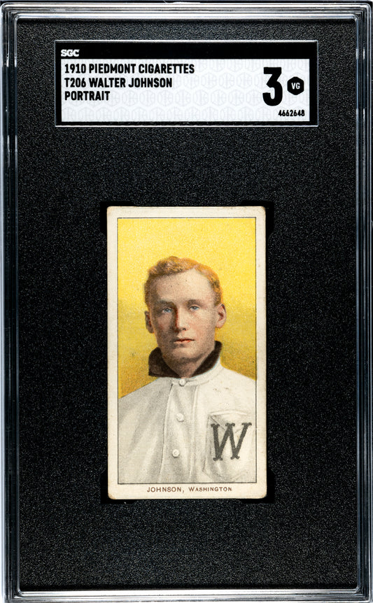 1910 JOHNSON, WALTER PIEDMONT CIGARETTES (T206) PORTRAIT SGC 3