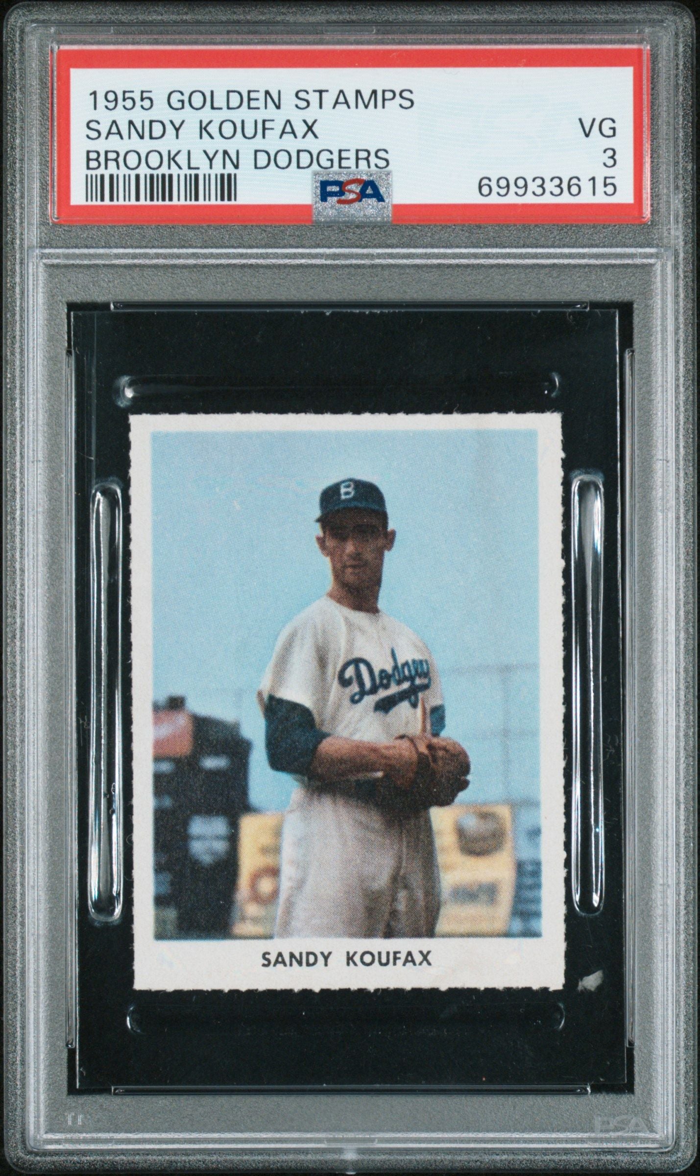 1955 SANDY KOUFAX GOLDEN STAMPS BROOKLYN DODGERS PSA 3