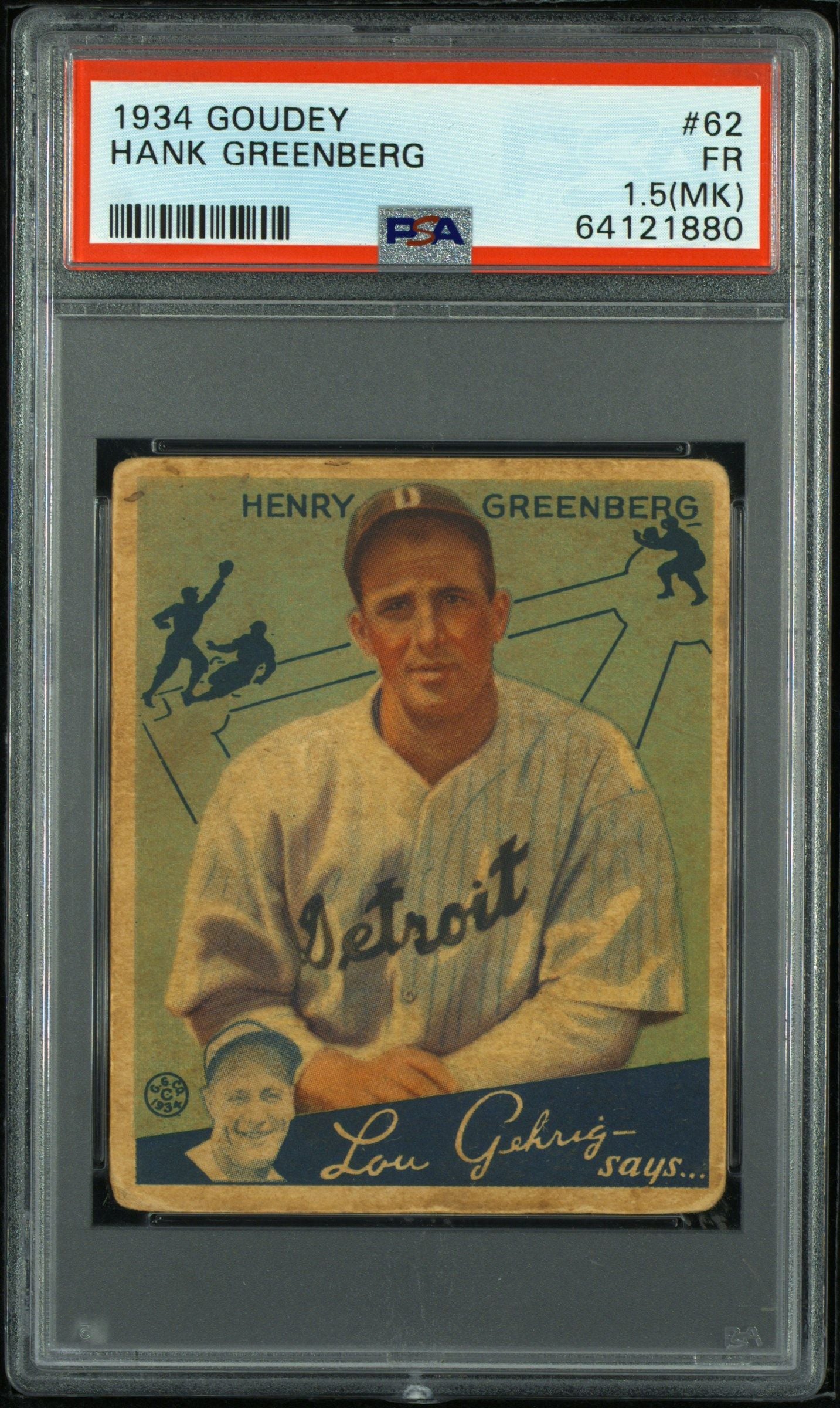 1934 GOUDEY HANK GREENBERG #62 PSA 1.5