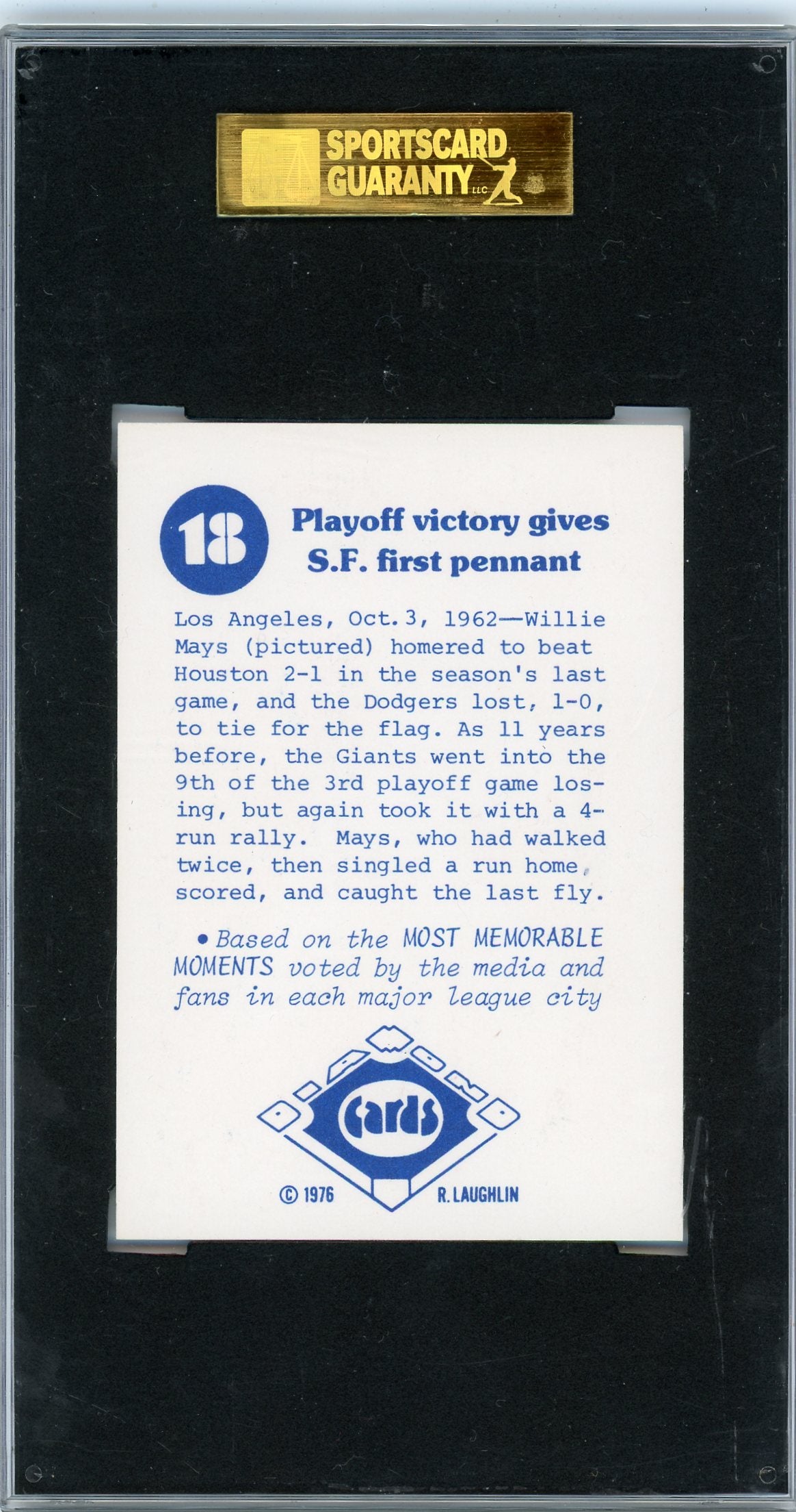 1976 Laughlin Willie Mays #18 Diamond Jubilee SGC 10