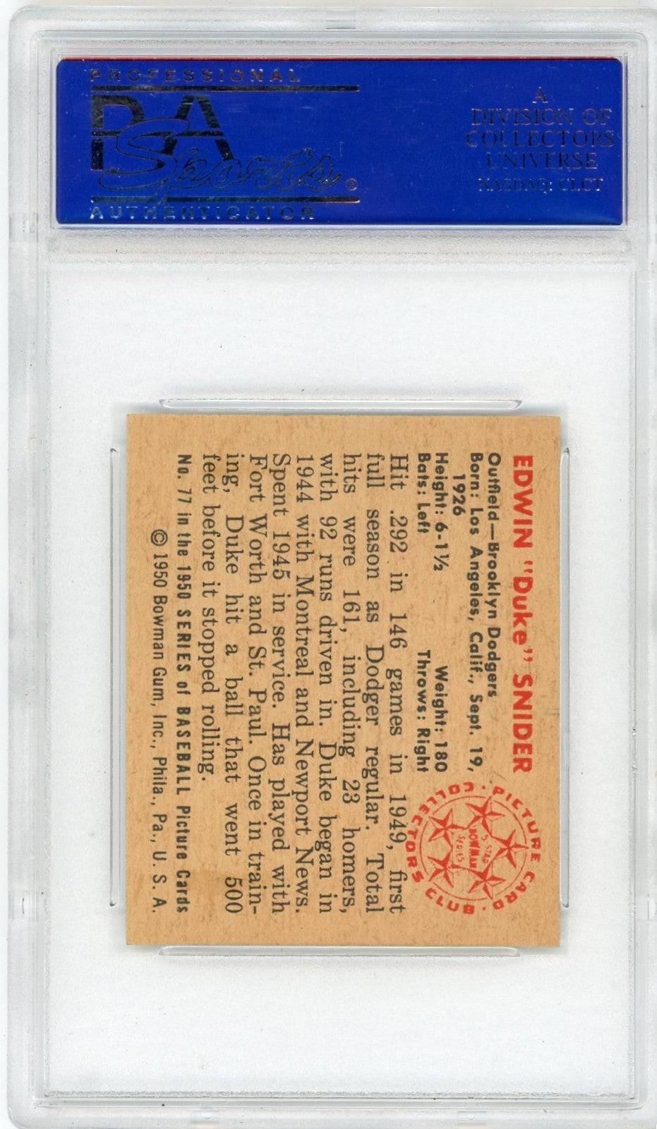 1950 Bowman Duke Snider #77 PSA 6