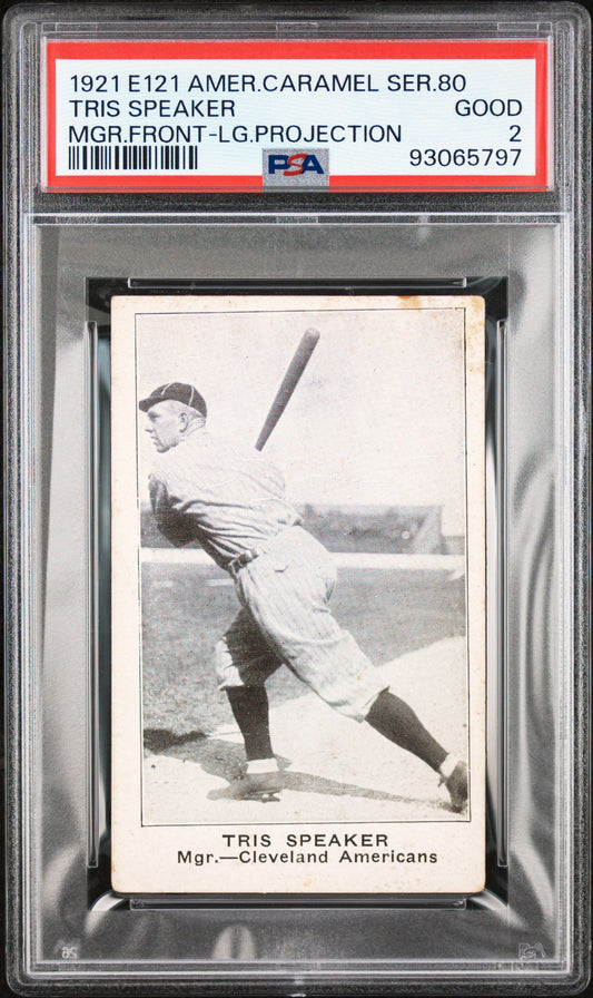 1921 TRIS SPEAKER E121 AMERICAN CARAMEL SERIES OF 80 MGR.FRONT-LG.PROJECTION PSA 2