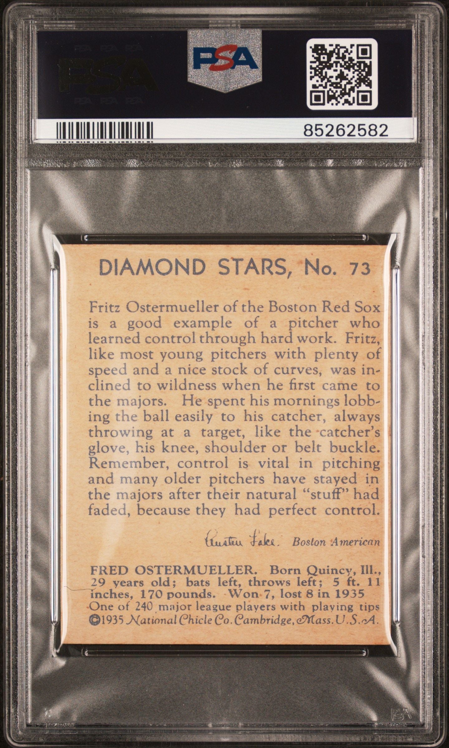 1935 DIAMOND FRITZ OSTERMUELLER STARS BLUE BACK #73 PSA 7