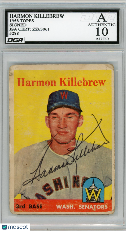 1958 Topps Harmon Killebrew #288 DGA 10 JSA Auto 10