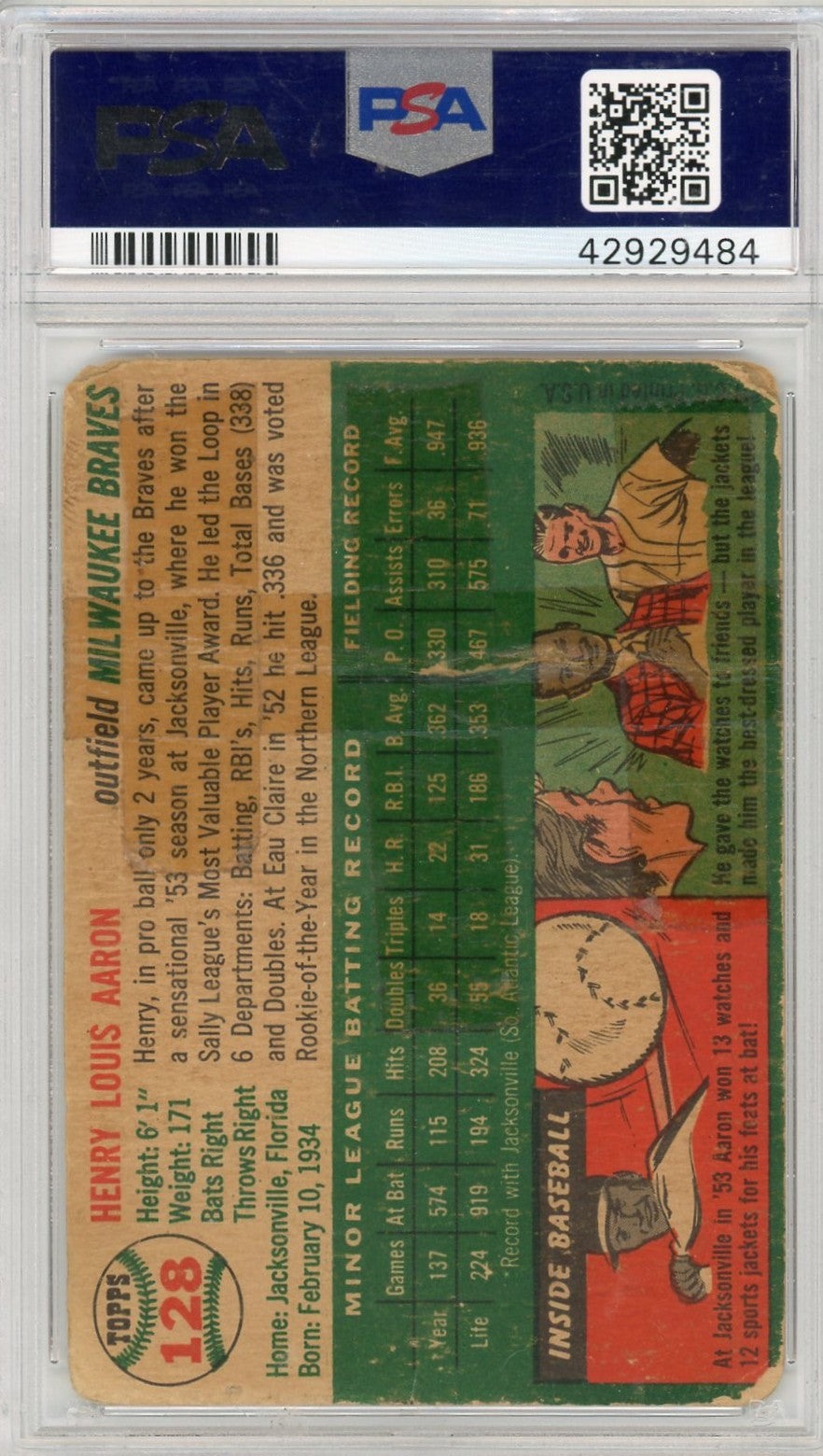 1954 Topps Henry Aaron #128 PSA A Auto 7