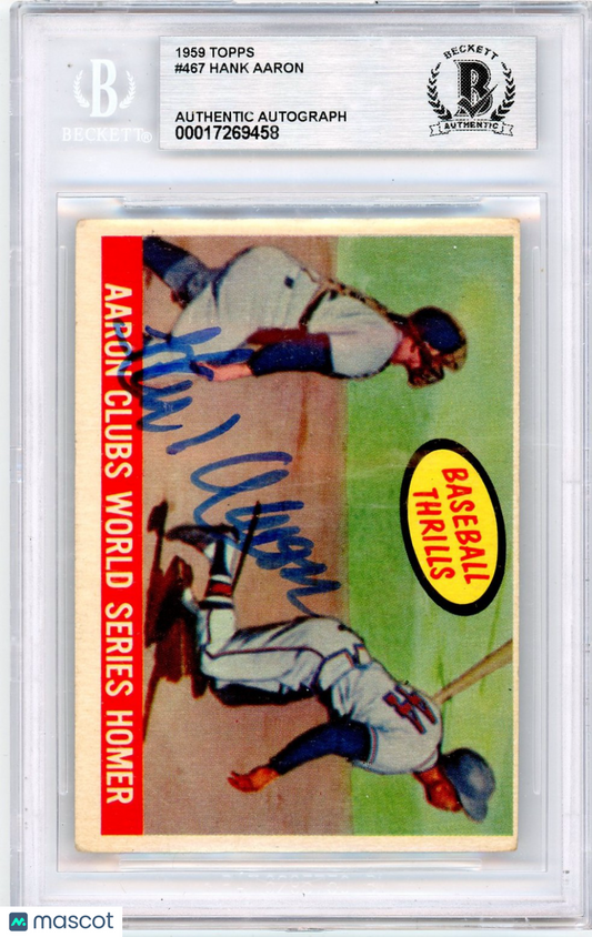 1959 Topps WS Homer Hank Aaron BT #467 BVG Authentic /WS BAS Auto Authentic
