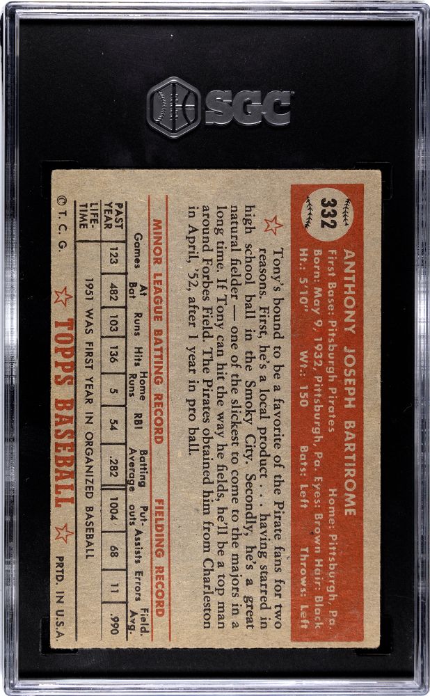 1952 TOPPS TONY BARTIROME #332 SGC 3.5