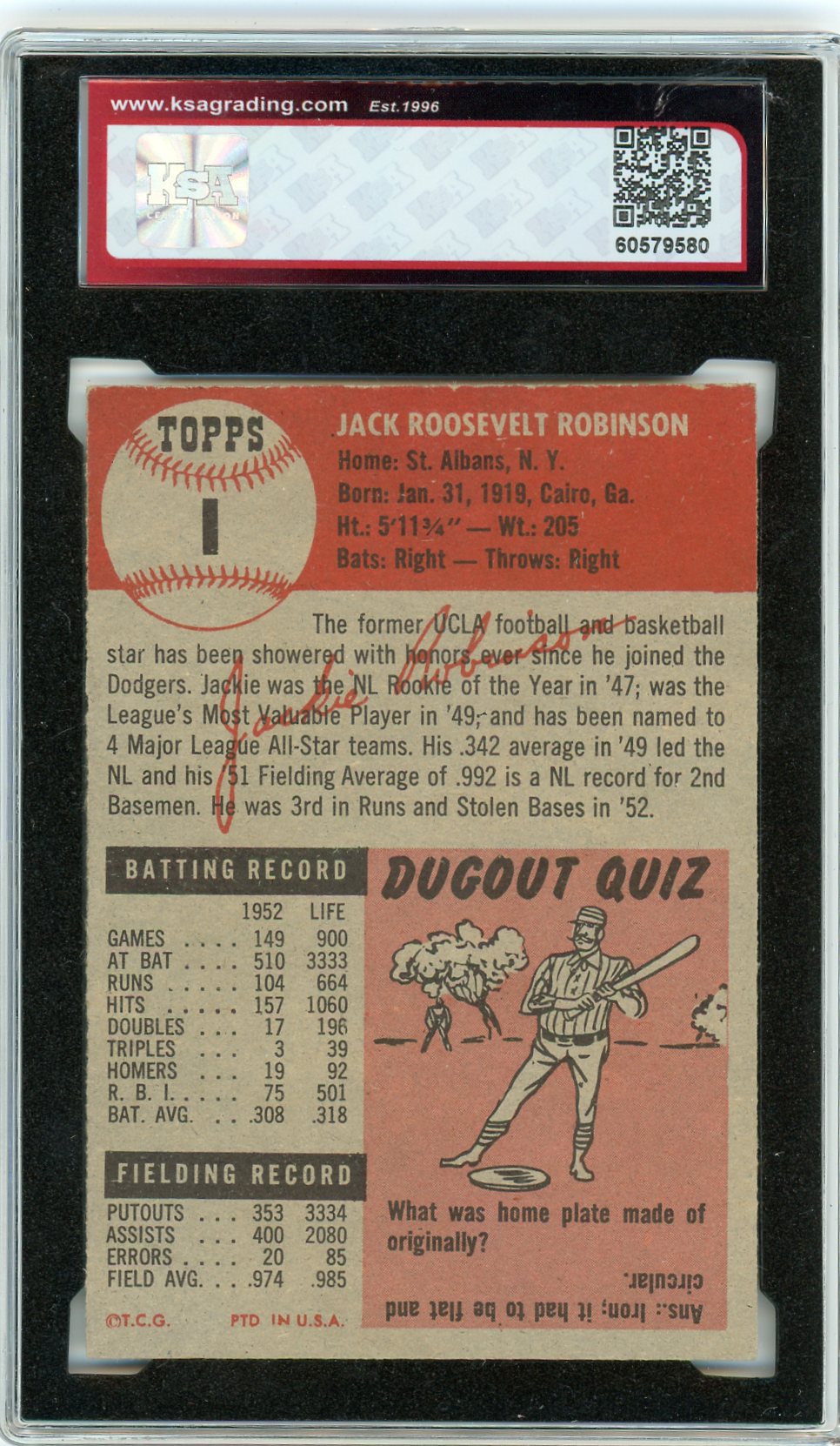 1953 Topps Jackie Robinson #1 KSA 4