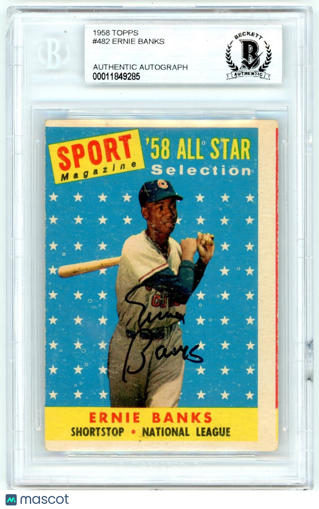 1958 Topps Ernie Banks AS #482 BVG Authentic BAS Auto Authentic