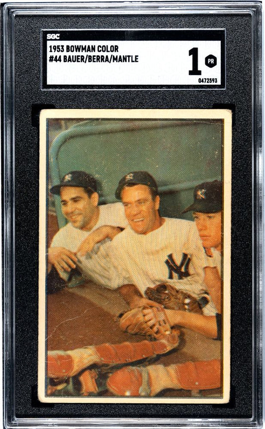 1953 BOWMAN BAUER/MICKEY MANTLE/BERRA COLOR #44 SGC 1