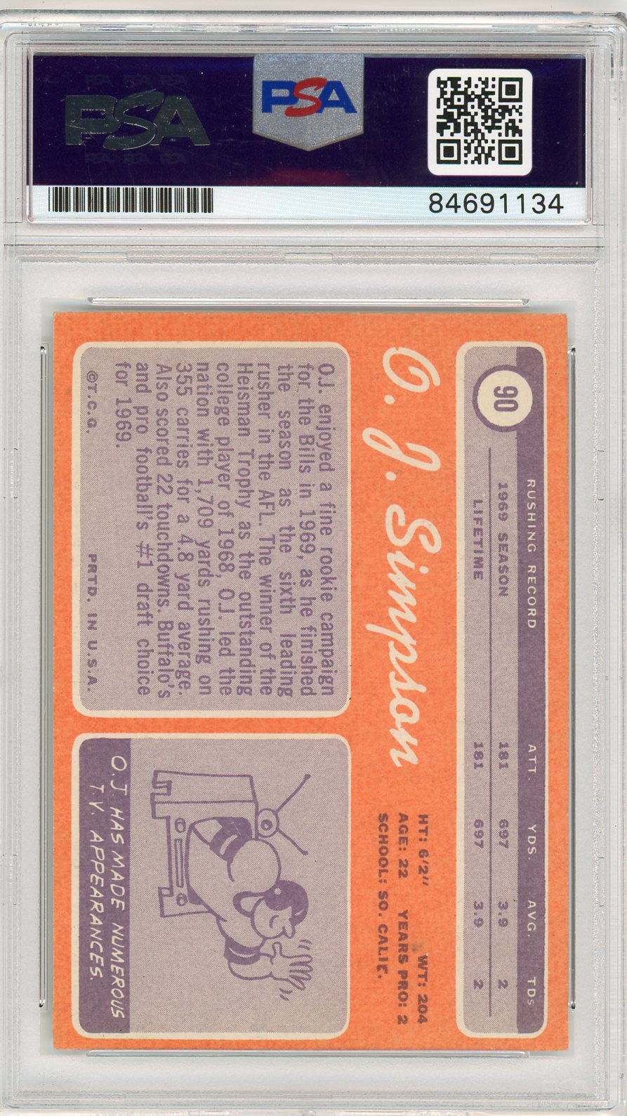 1975 O. J. Simpson PSA A Auto 10
