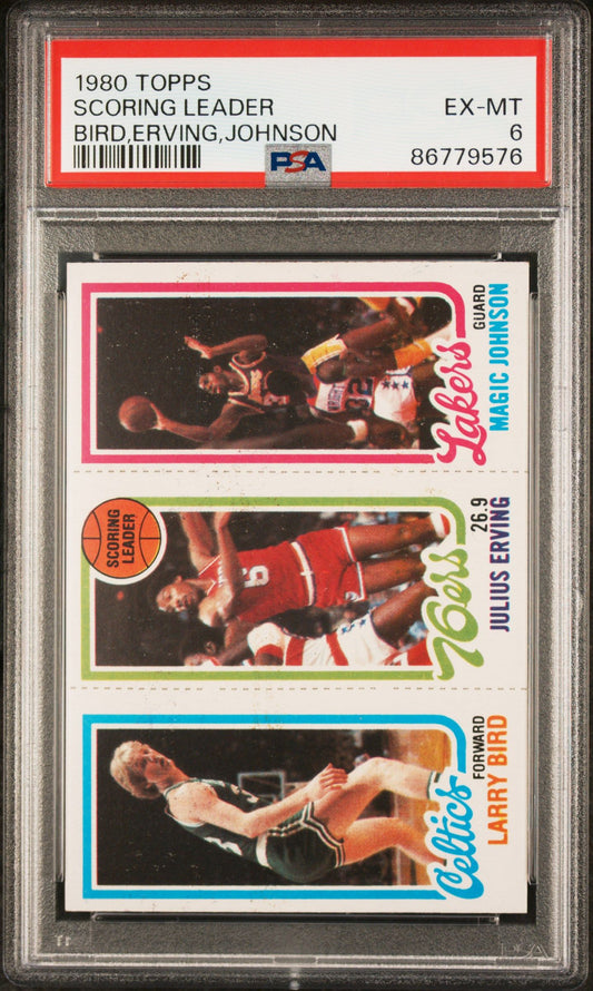 1980 TOPPS SCORING LEADER BIRD,ERVING,JOHNSON PSA 6