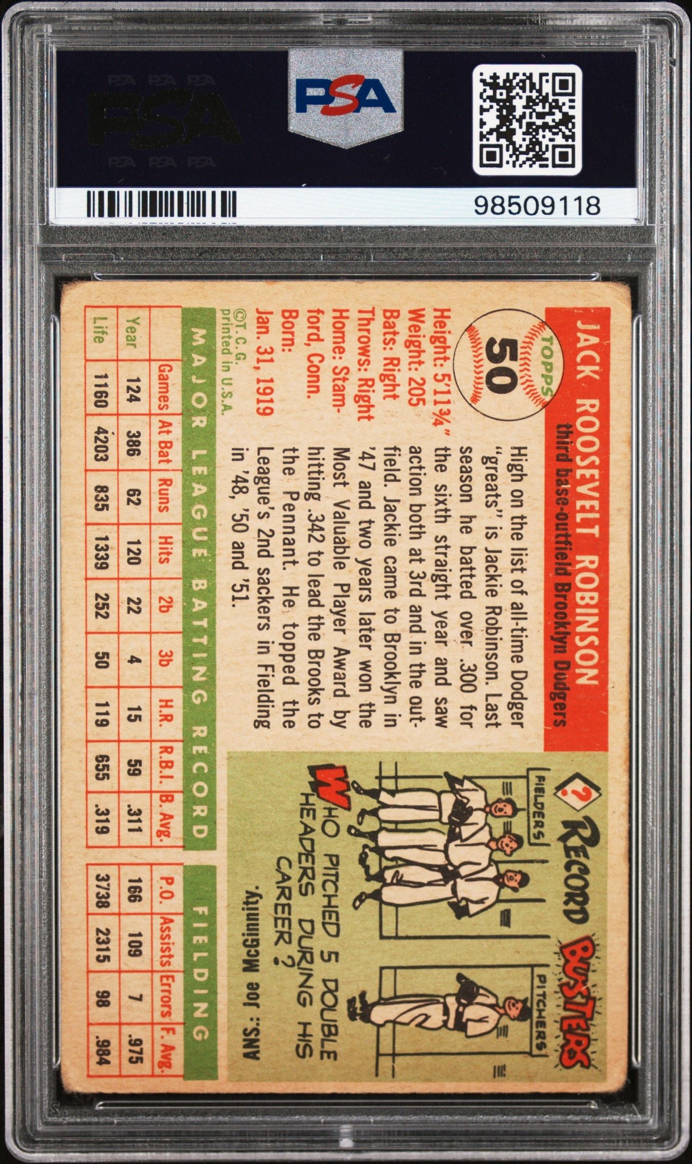 1955 TOPPS JACKIE ROBINSON #50 PSA 1
