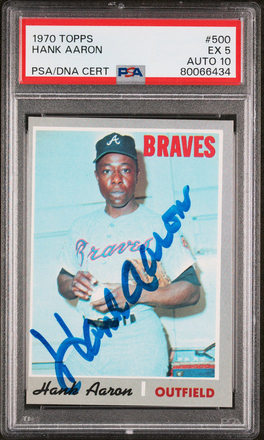 1970 TOPPS HANK AARON #500 PSA/DNA 5 AUTO 10