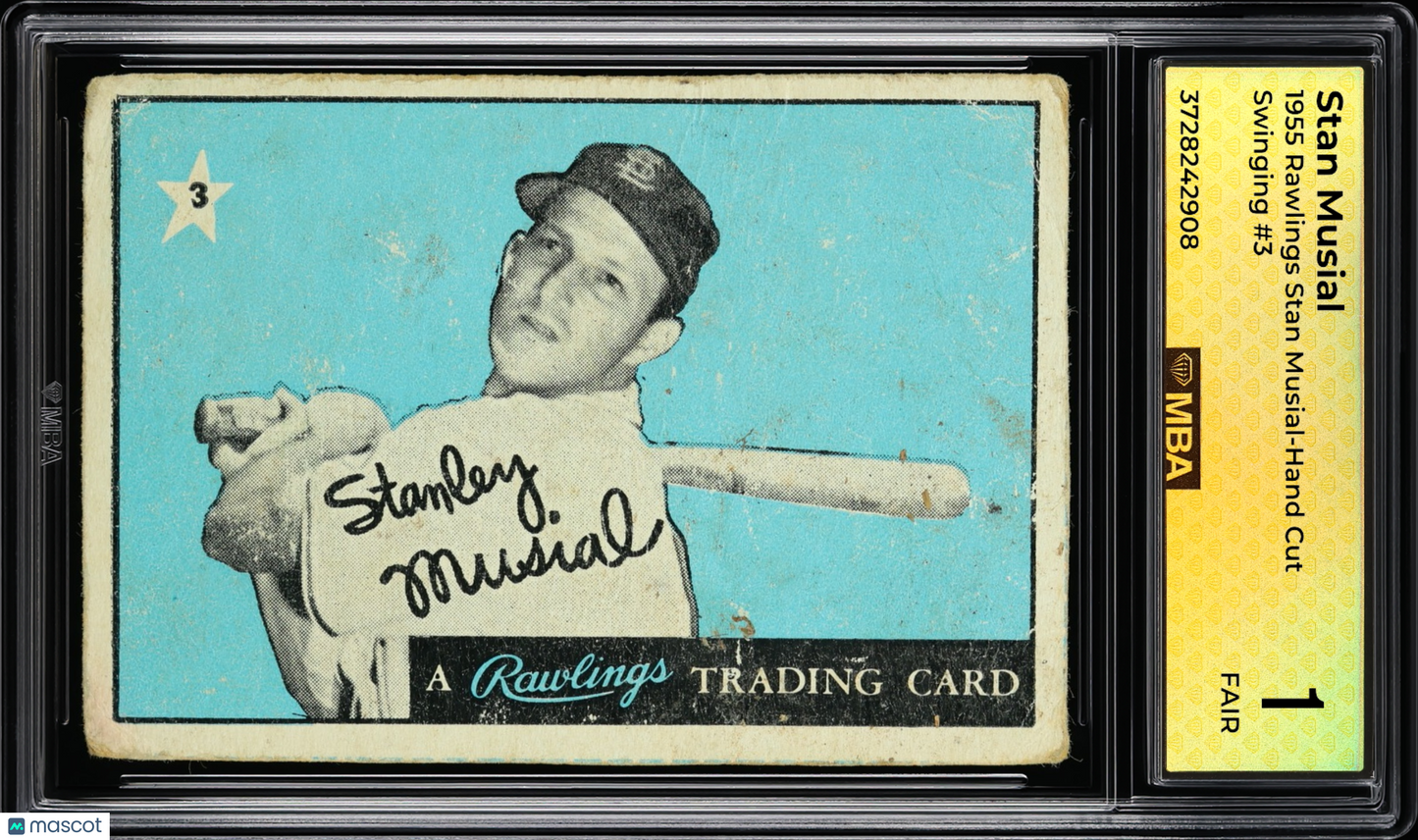 1955 Rawlings Stan Musial-Hand Cut Stan Musial #3 Swinging MBA 1