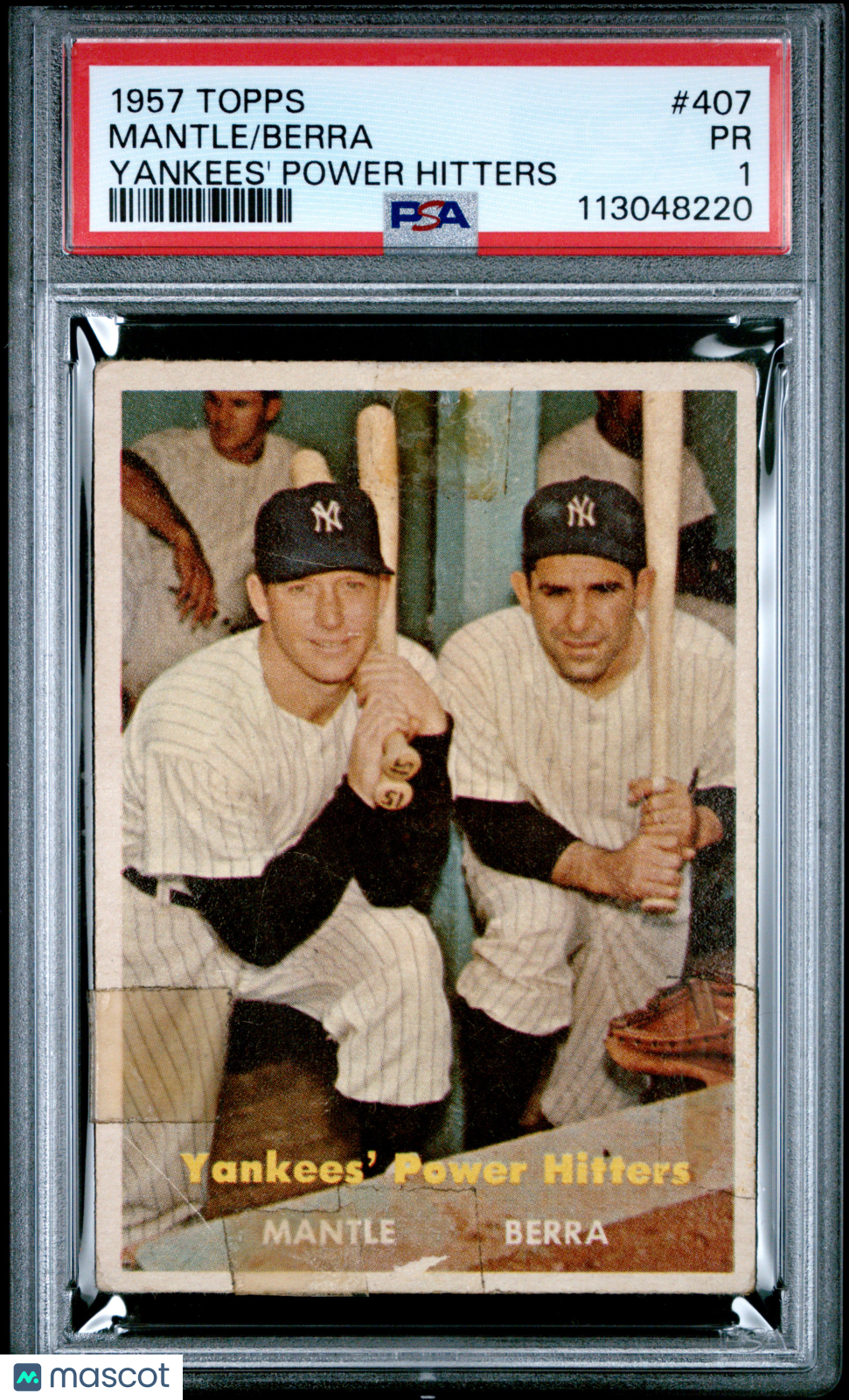 1957 Topps Berra Mantle #407 Yankees' Power Hitters PSA 1