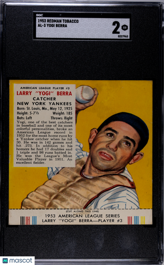 1953 Redman Tobacco Yogi Berra #AL-3 SGC 2