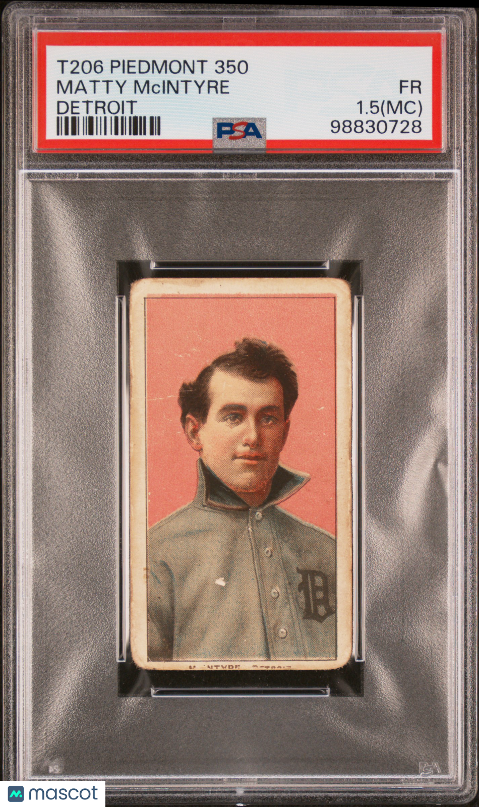 1909-11 T206 Piedmont 350 Matty Mcintyre Detroit PSA 1.5 MC