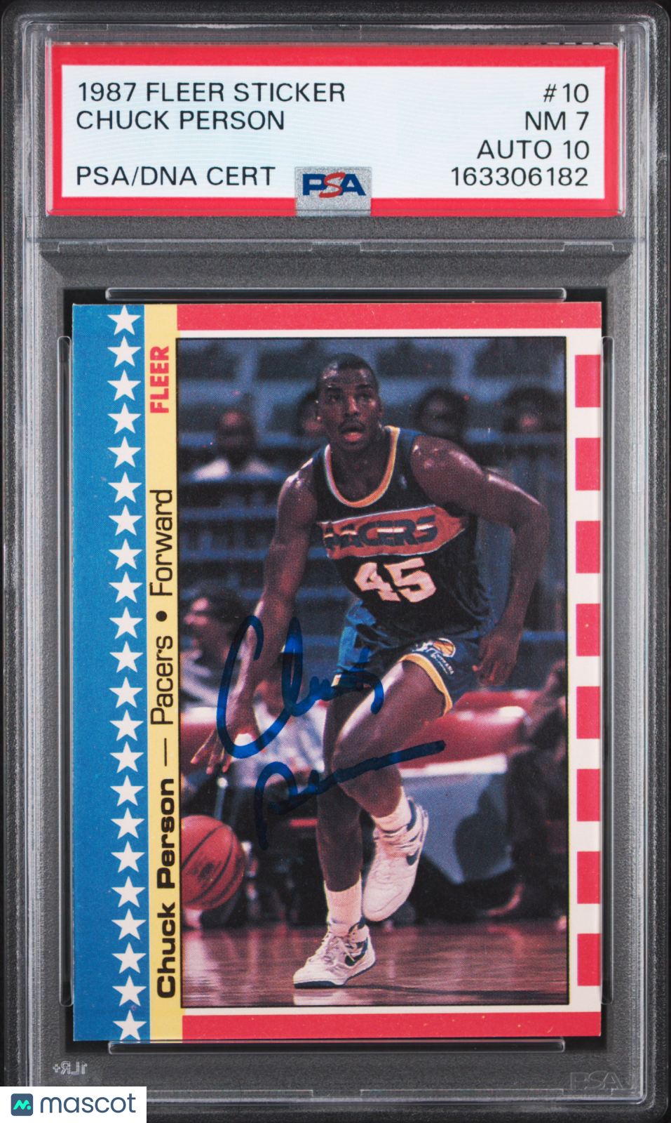 1987 Fleer Sticker Chuck Person #10 PSA 7 Auto 10