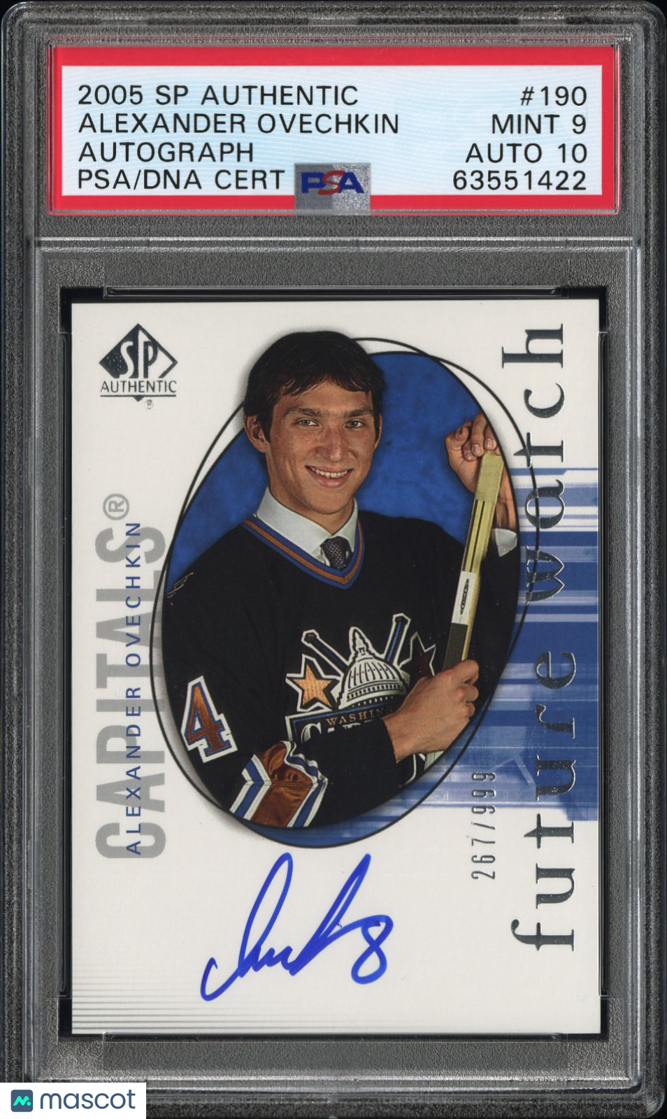 2005 SP Authentic Alexander Ovechkin #190 Autograph 267/999 PSA 9 Auto 10