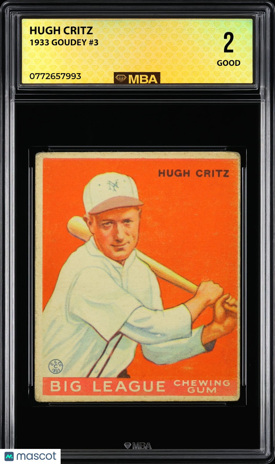 1933 Goudey Hugh Critz #3 MBA 2