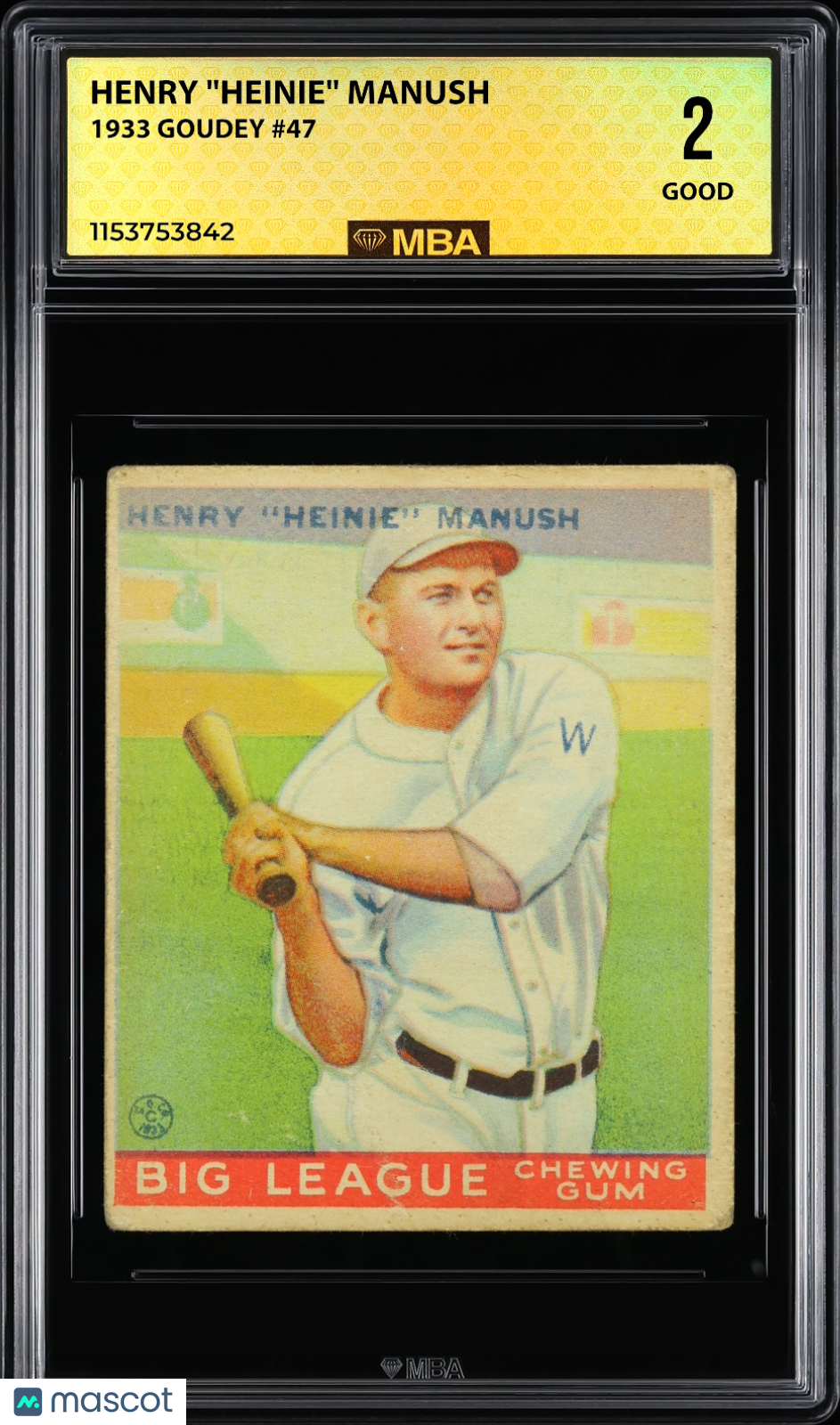 1933 Goudey Heinie Manush #47 MBA 2