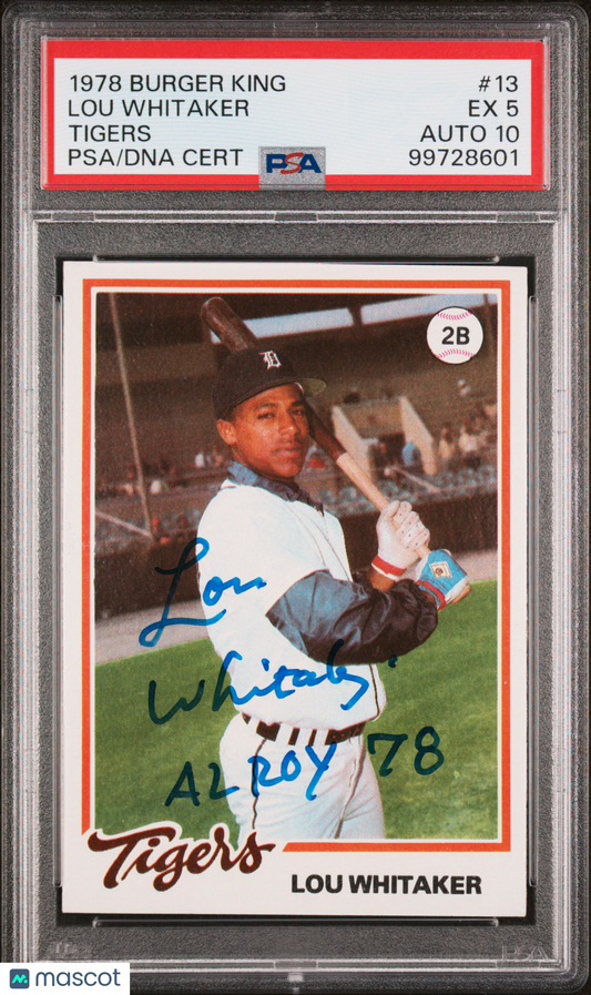 1978 Burger King Tigers Lou Whitaker #13 PSA 5 Auto 10