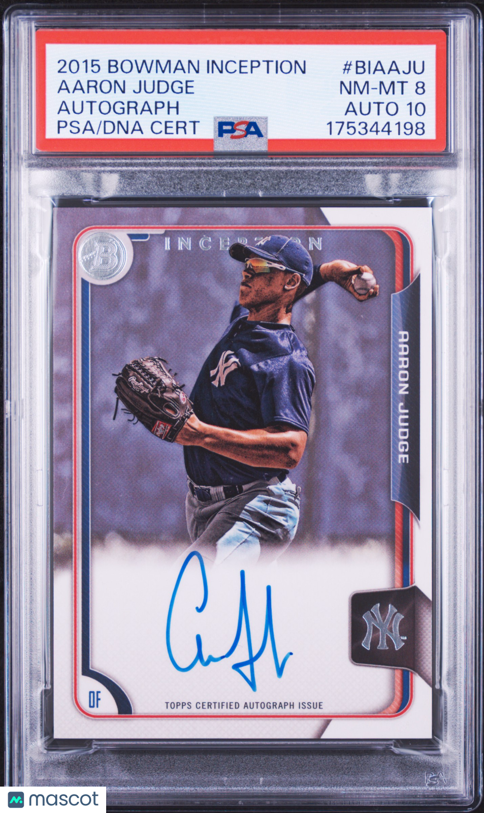 2015 Bowman Inception Autograph Aaron Judge #BIAAJU PSA 8 Auto 10