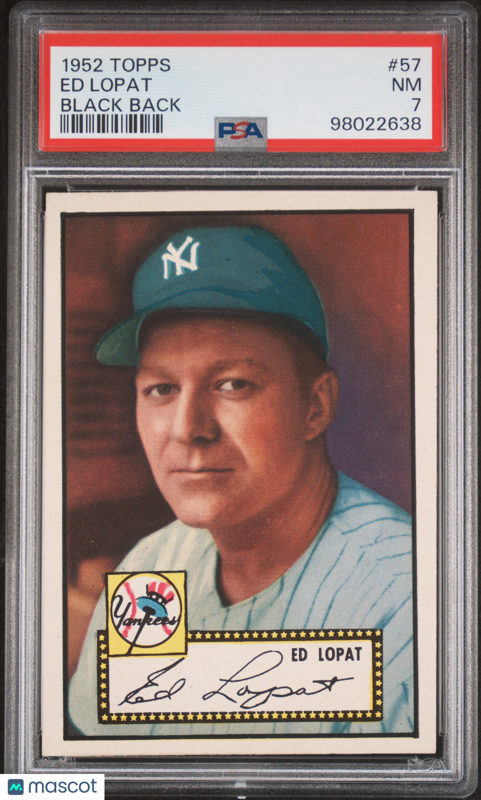 1952 Topps Ed Lopat #57 Black Back PSA 7