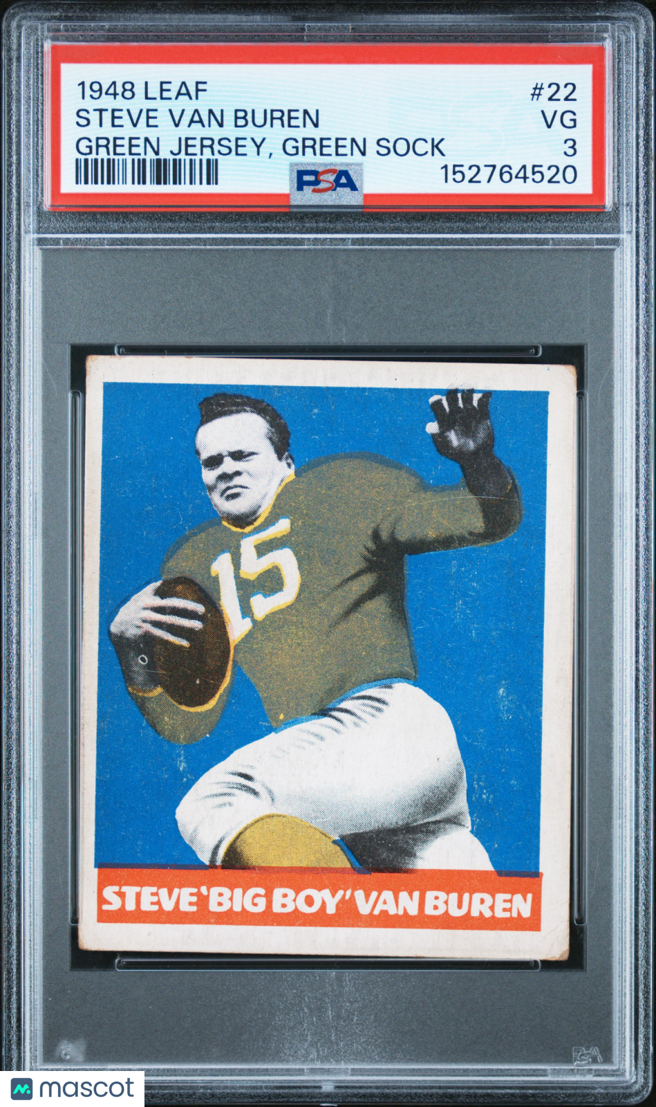 1948 Leaf Steve Van Buren #22 Green Jersey, Green Sock PSA 3
