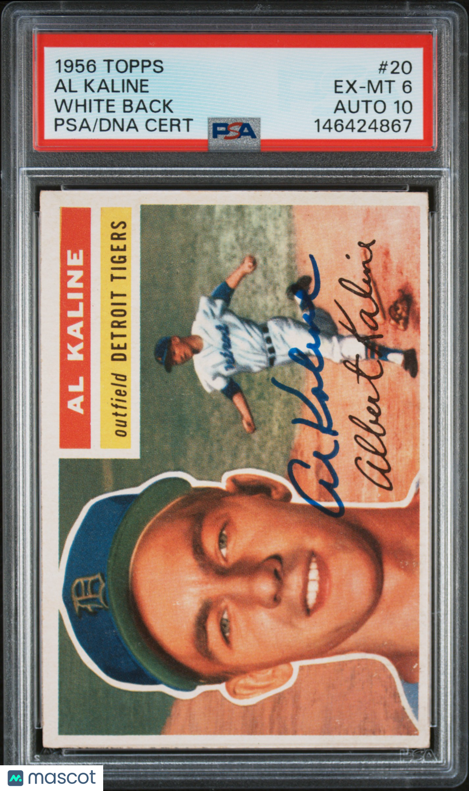 1956 Topps Al Kaline #20 White Back PSA 6 Auto 10