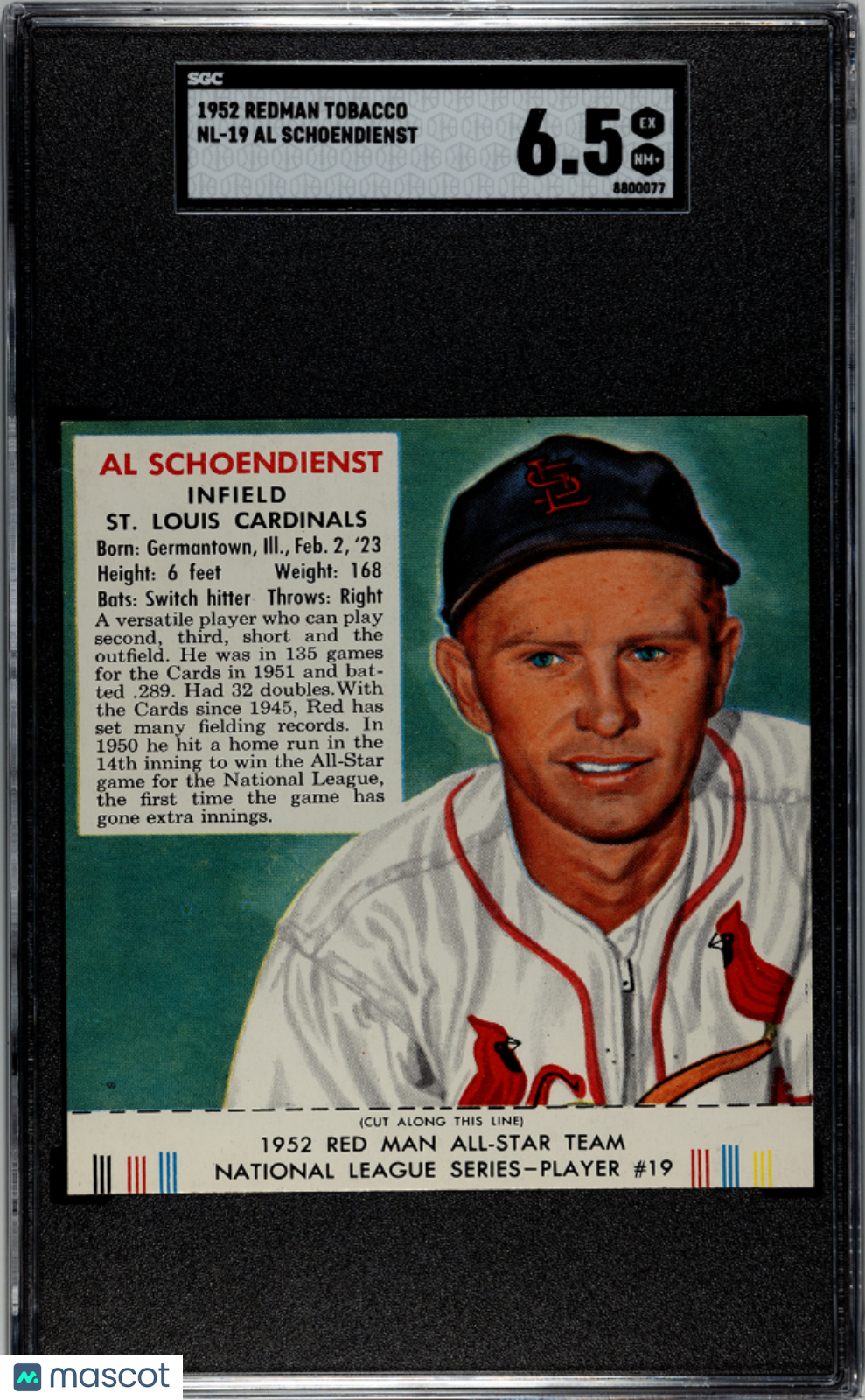 1952 Redman Tobacco Al Schoendienst #NL-19 SGC 6.5