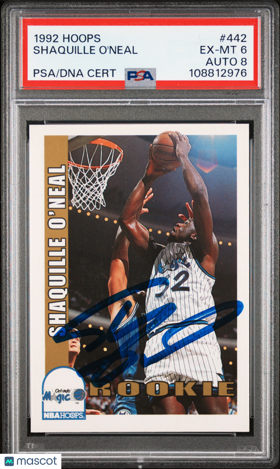 1992 Hoops Shaquille O'Neal #442 PSA 6 Auto 8