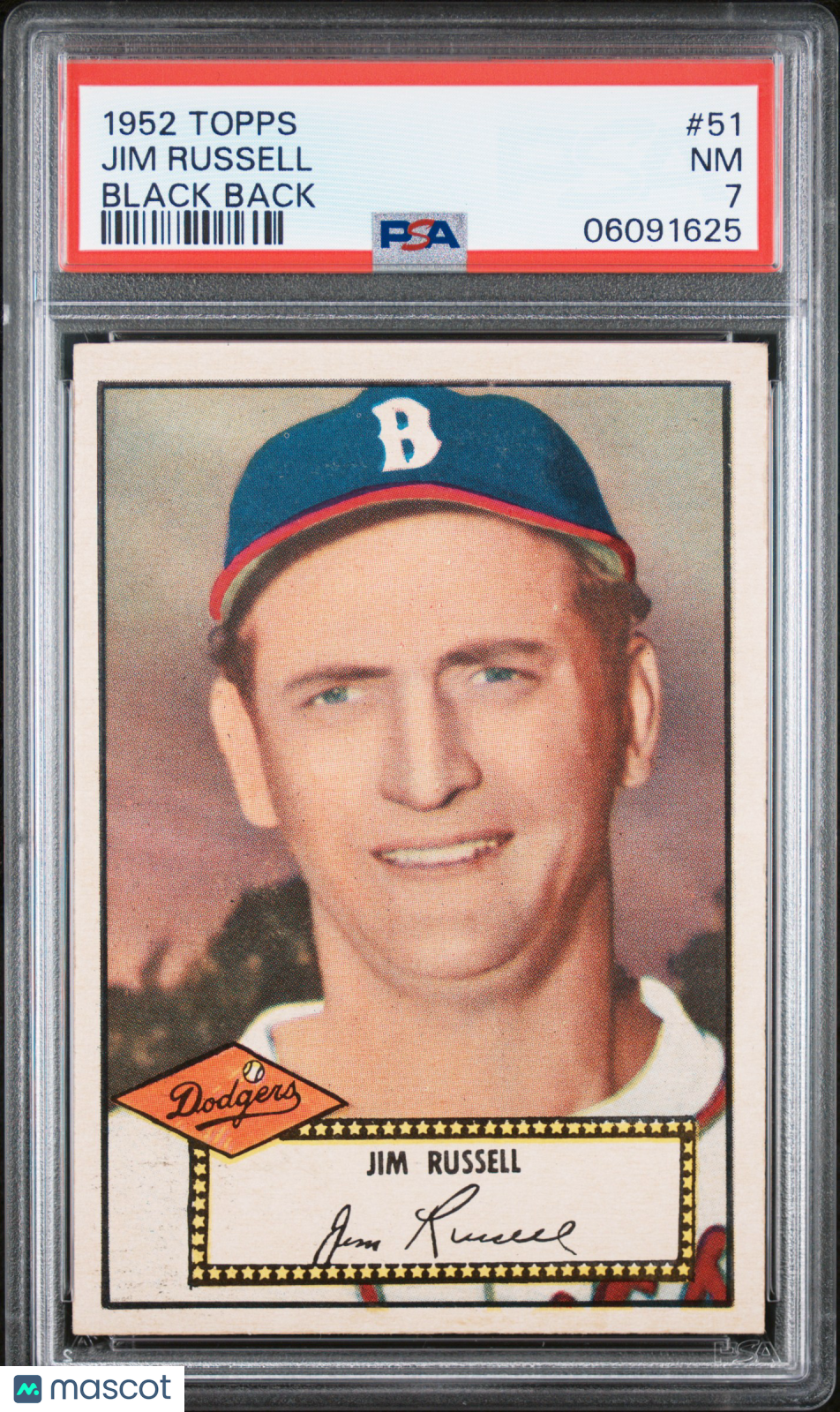 1952 Topps Jim Russell #51 Black Back PSA 7