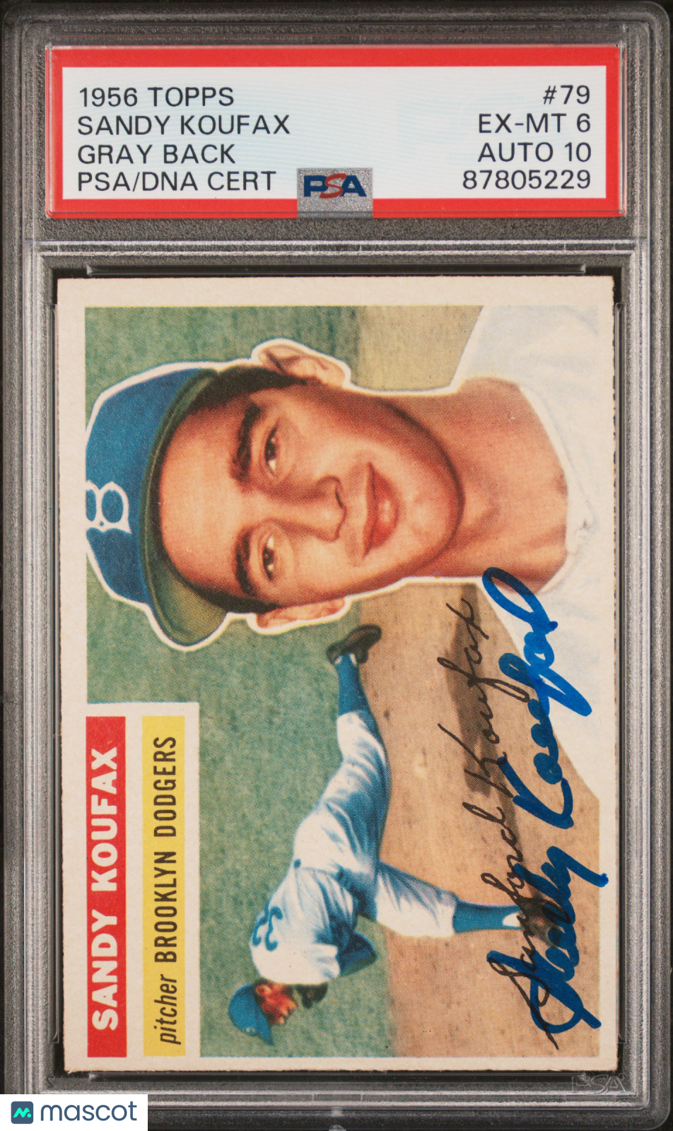 1956 Topps Sandy Koufax #79 Gray Back PSA 6 Auto 10