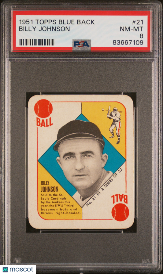 1951 Topps Blue Back Billy Johnson #21 PSA 8