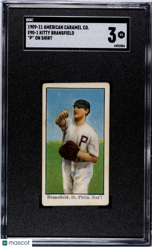 1909 American Caramel Co. (E90-1) Kitty Bransfield "P" On Shirt SGC 3