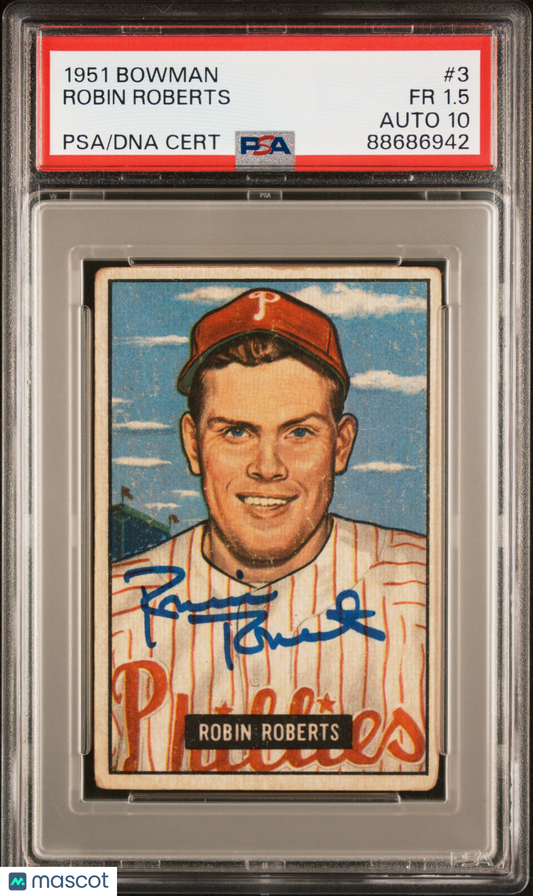 1951 Bowman Robin Roberts #3 PSA 1.5 Auto 10