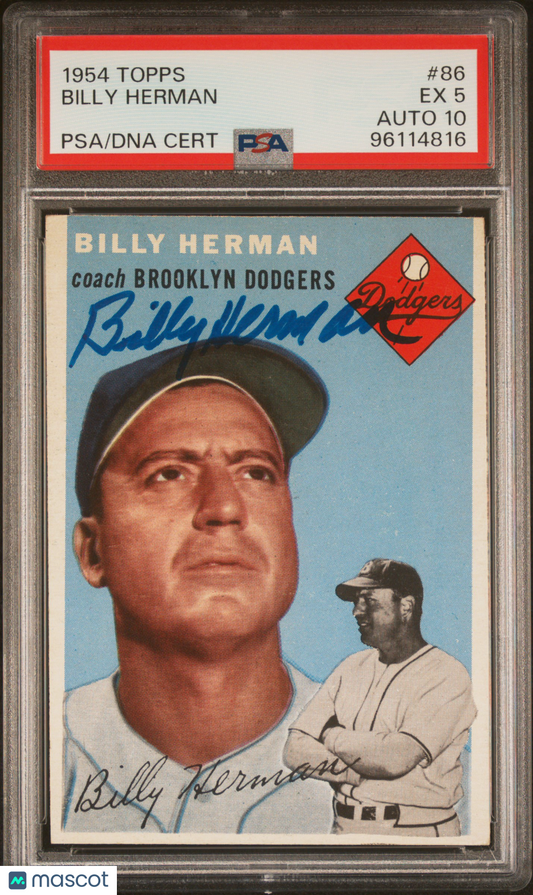 1954 Topps Billy Herman #86 PSA 5 Auto 10