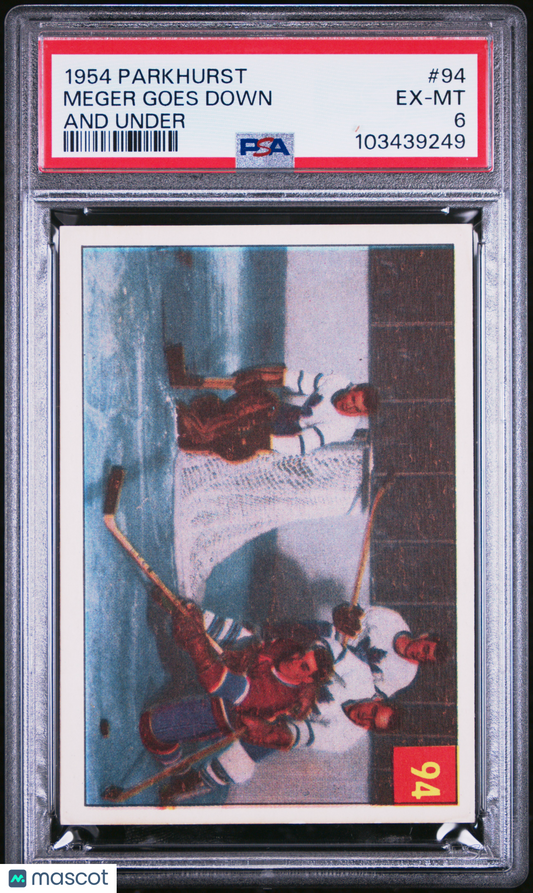 1954 Parkhurst Meger Goes Down #94 And Under PSA 6