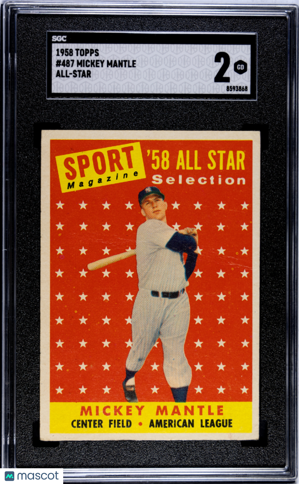 1958 Topps Mickey Mantle #487 All Star SGC 2