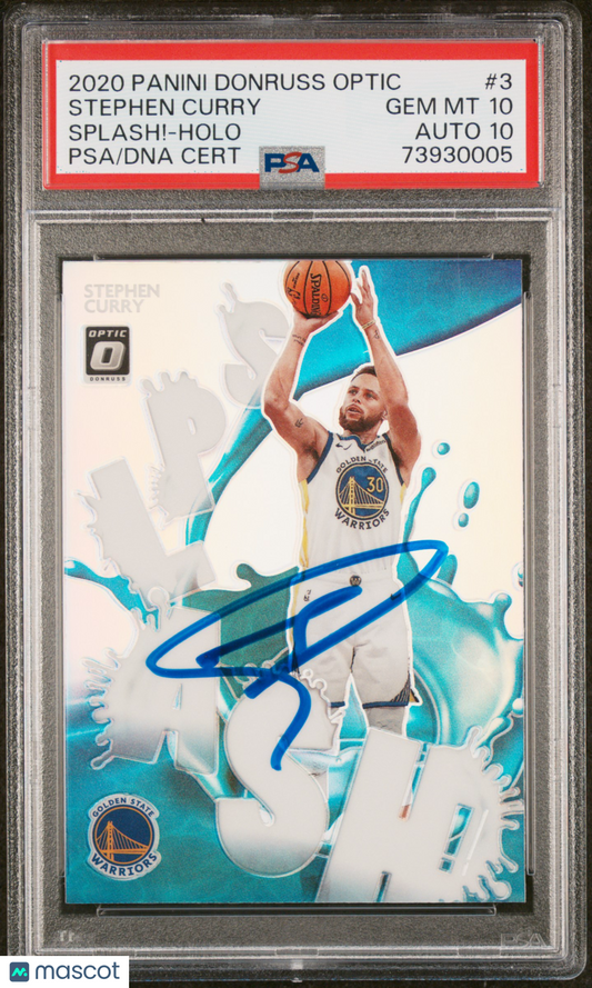 2020 Panini Donruss Optic Splash! Stephen Curry #3 Holo PSA 10 Auto 10
