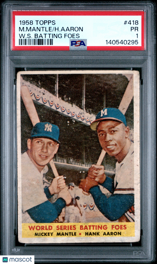 1958 Topps H. Aaron M. Mantle #418 W. S. Batting Foes PSA 1