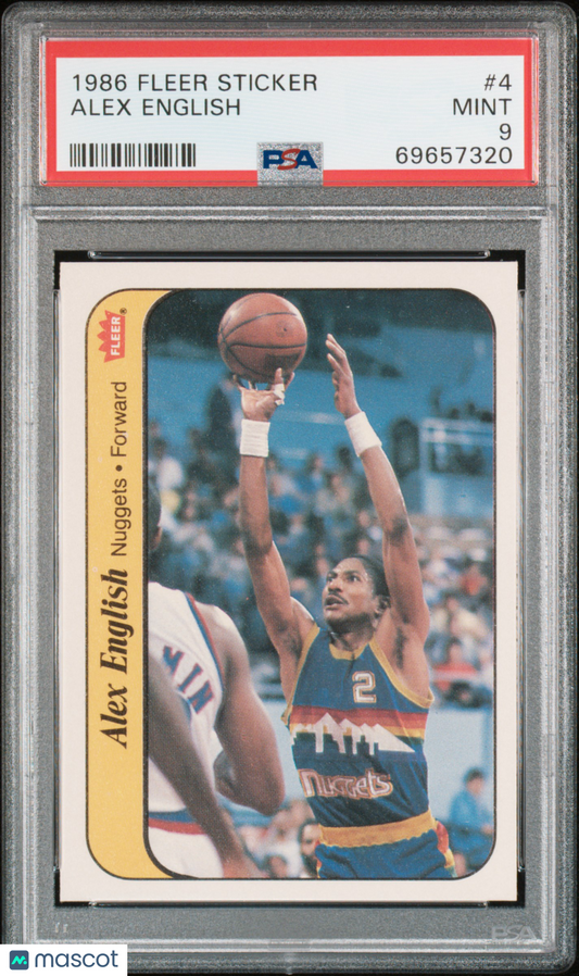 1986 Fleer Sticker Alex English #4 PSA 9