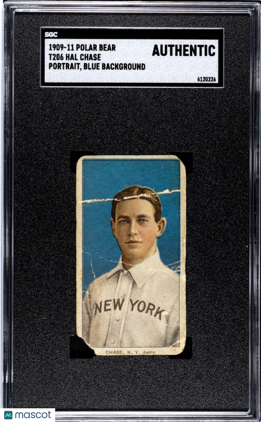 1909 Polar Bear (T206) Hal Chase Portrait, Blue Background SGC A