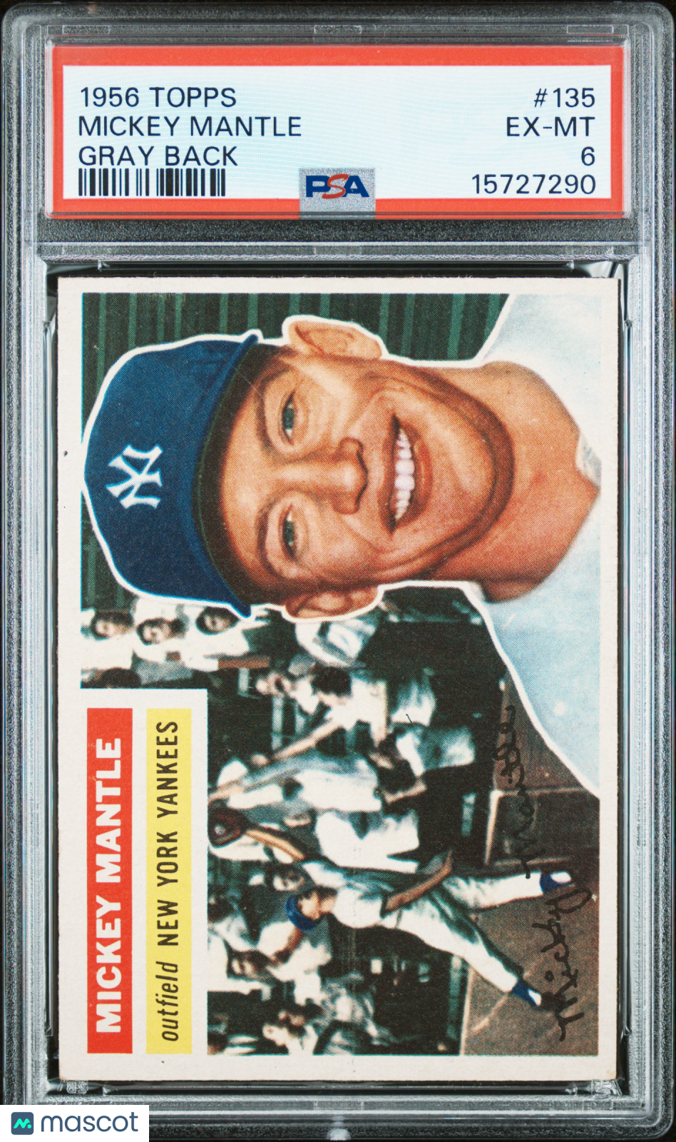 1956 Topps Mickey Mantle #135 Gray Back PSA 6
